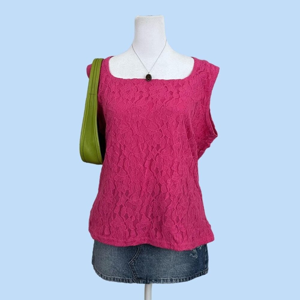 pink floral lace vintage 90s sleeveless top girly downtown it girl bright summer